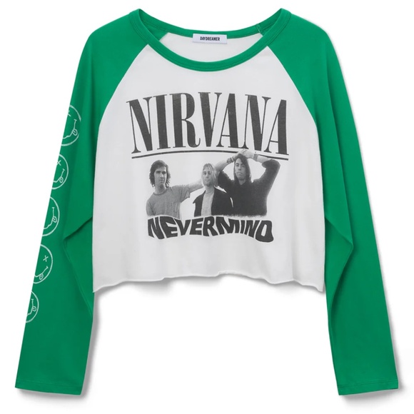 Daydreamer Nirvana Nevermind Crop Long Sleeve Raglan Tee NWT Size Small - Picture 4 of 4